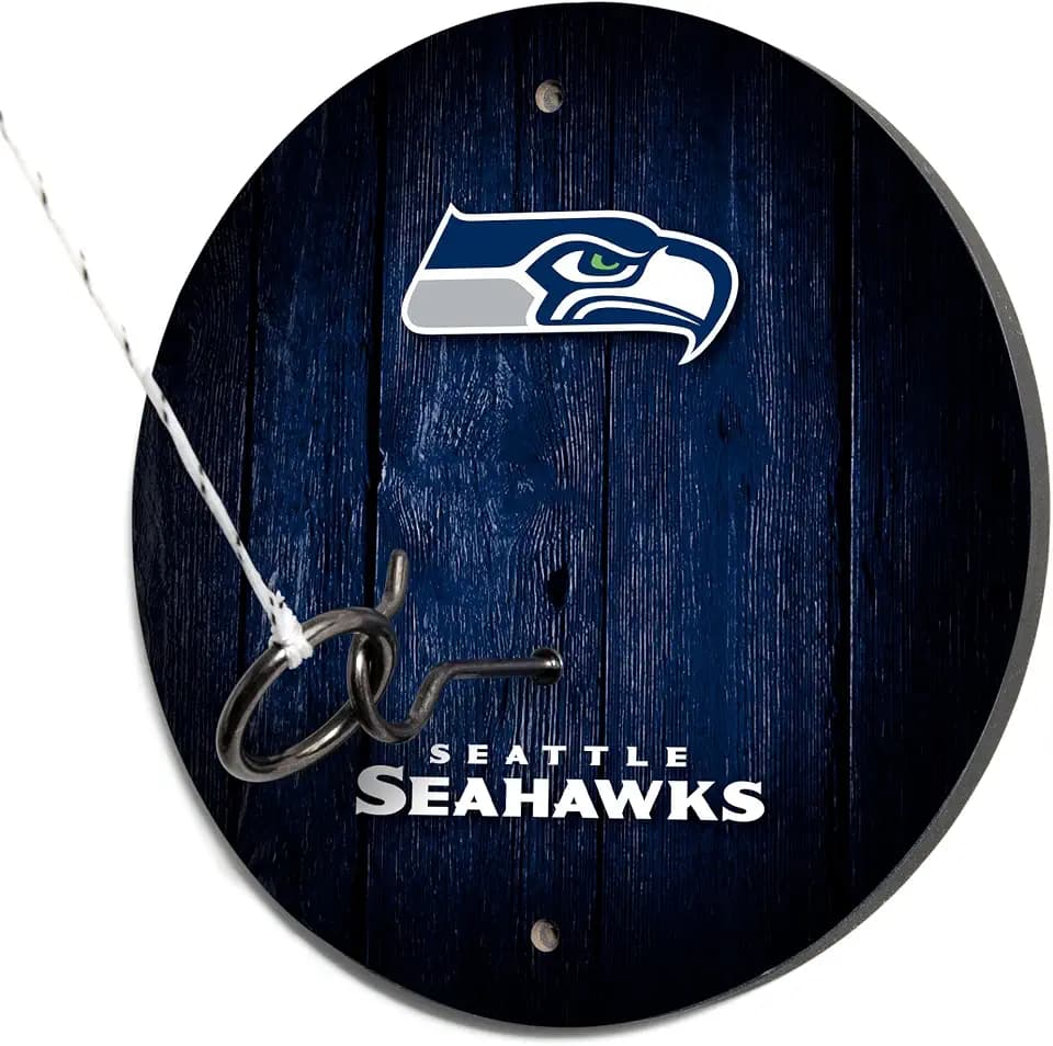 Solid Wood NFL Hook & Ring Toss Set with Direct Print HD Team Graphics – Easy Hang Hook and Ring Toss Target – Great Gift for Any Football Fan! Ring Toss Family Game for a Game Room