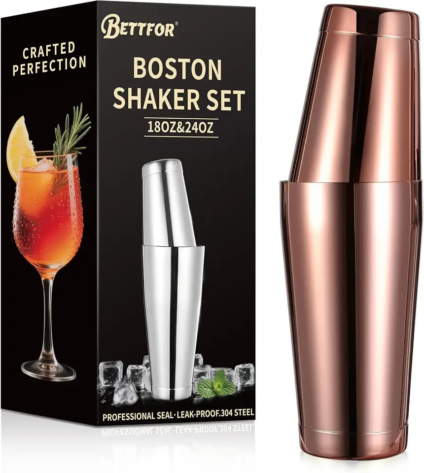 Boston Shaker Set, 18oz & 28oz 2-Piece Tins, Professional 304 Stainless Steel Cocktail Shaker with Leak-Proof Weighted Base for Bartending, Home & Bar Use (RoseGold)