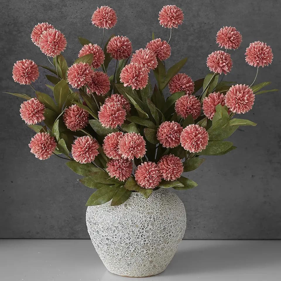 6 Pcs 27"Artificial Pompon Mum Silk Flower Stems for Vase (Dusty Pink)