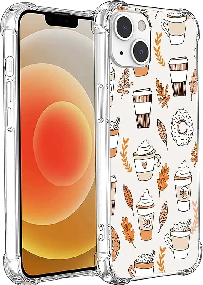 Fall Vibe Case Compatible with iPhone 13, Autumn Leaves Coffee Case for iPhone 13, Trendy TPU Phone Case Cover