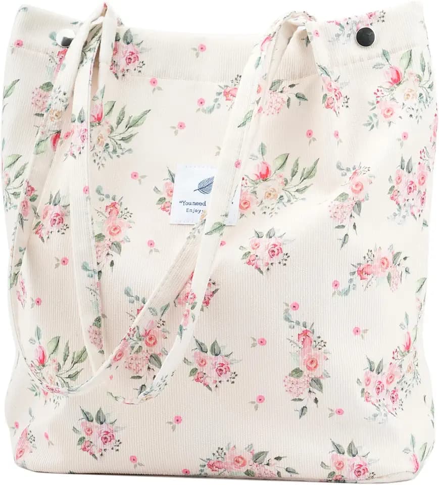 Corduroy Tote Bag Cute Tote Bags for Women Shoulder Bag with Inner Pocket for Work Beach Travel and Shopping Grocery