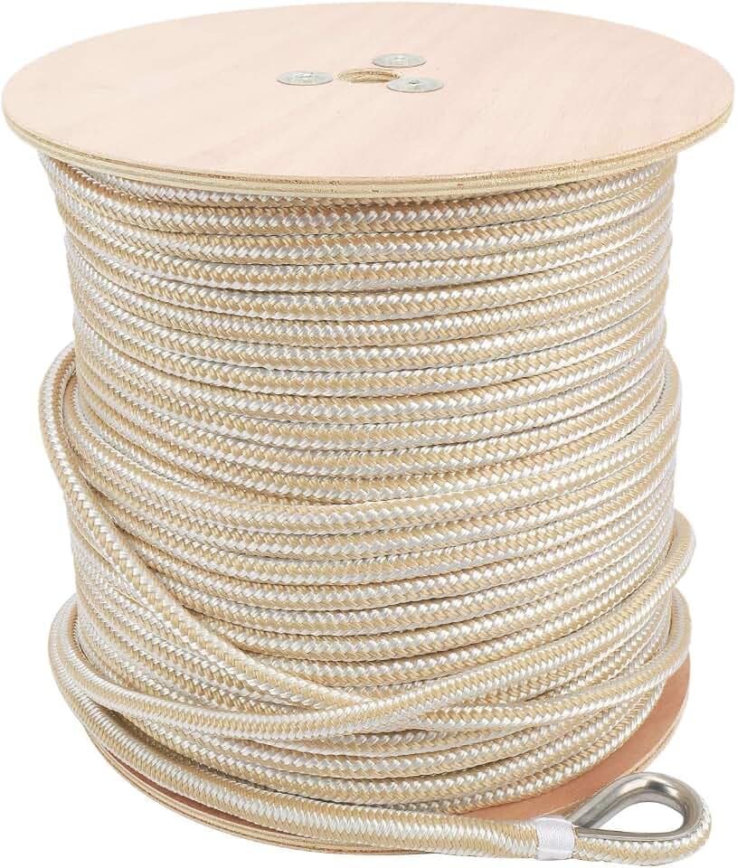 NovelBee 1/2 Inch X 600 Feet Nylon Anchor Line with Thimble (White/Gold)