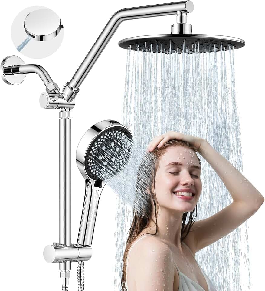 Dual Shower Head with Handheld Combo High Pressure Chrome,Slide Bar