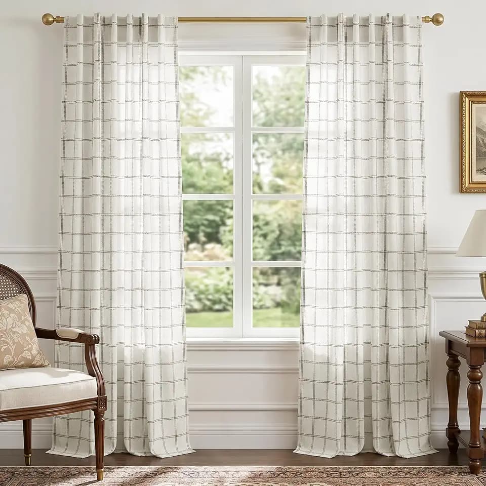 NICETOWN White Buffalo Plaid Windowpane Curtains 84 inch Long for Bedroom