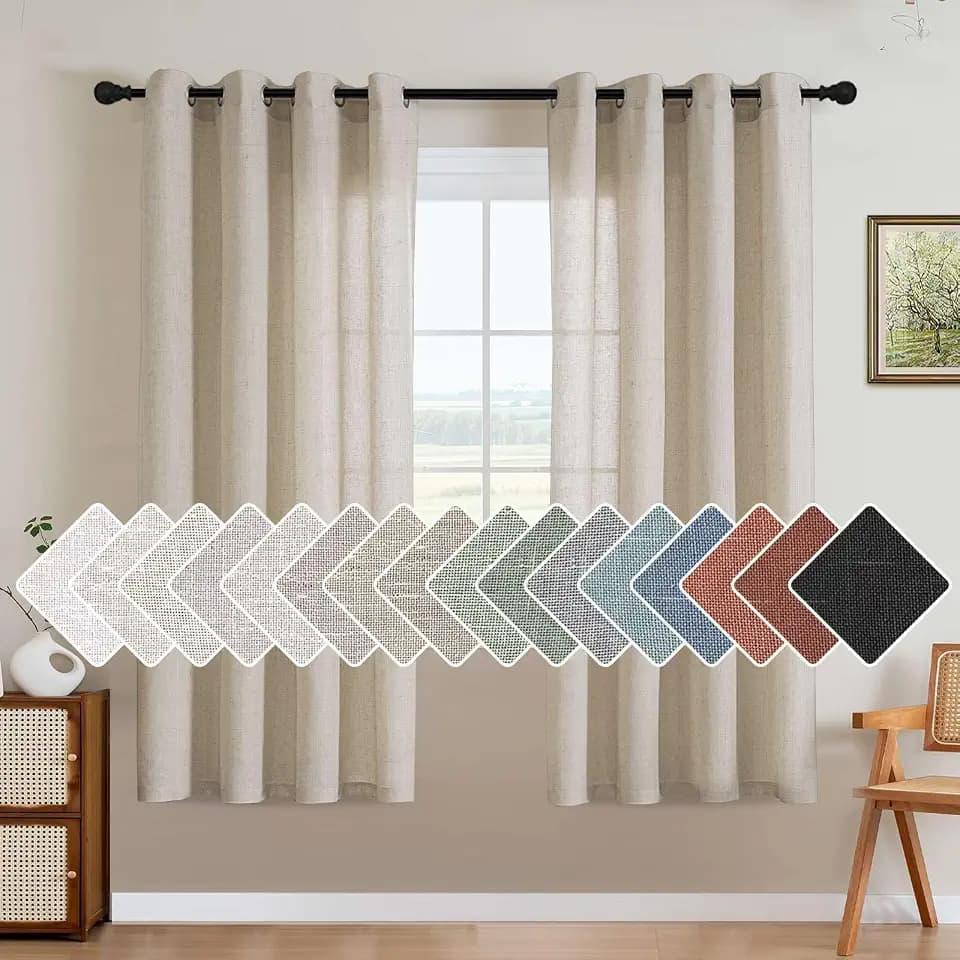 H.VERSAILTEX Living Room Linen Curtains Home Decorative Nickel Grommet Curtains Privacy Added Energy Saving Light Filtering Window Treatments Draperies for Bedroom, Angora, 2 Panels, 52 x 72 - Inch
