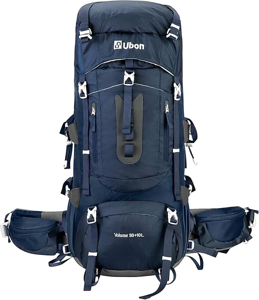 Ubon 60L Internal Frame Hiking Backpack, Rain Cover Included