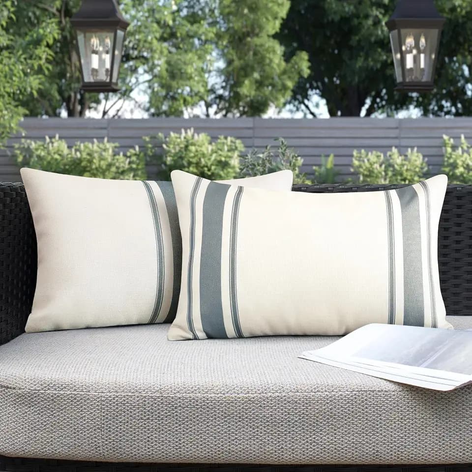 OTOSTAR Pack of 2 Outdoor Waterproof Decorative Pillow Covers 12x20 Inch Linen Geometry Pillowcases Cushion Case Garden Throw Pillow Covers Pillows Shell for Patio Furniture Couch Tent Balcony (Grey)