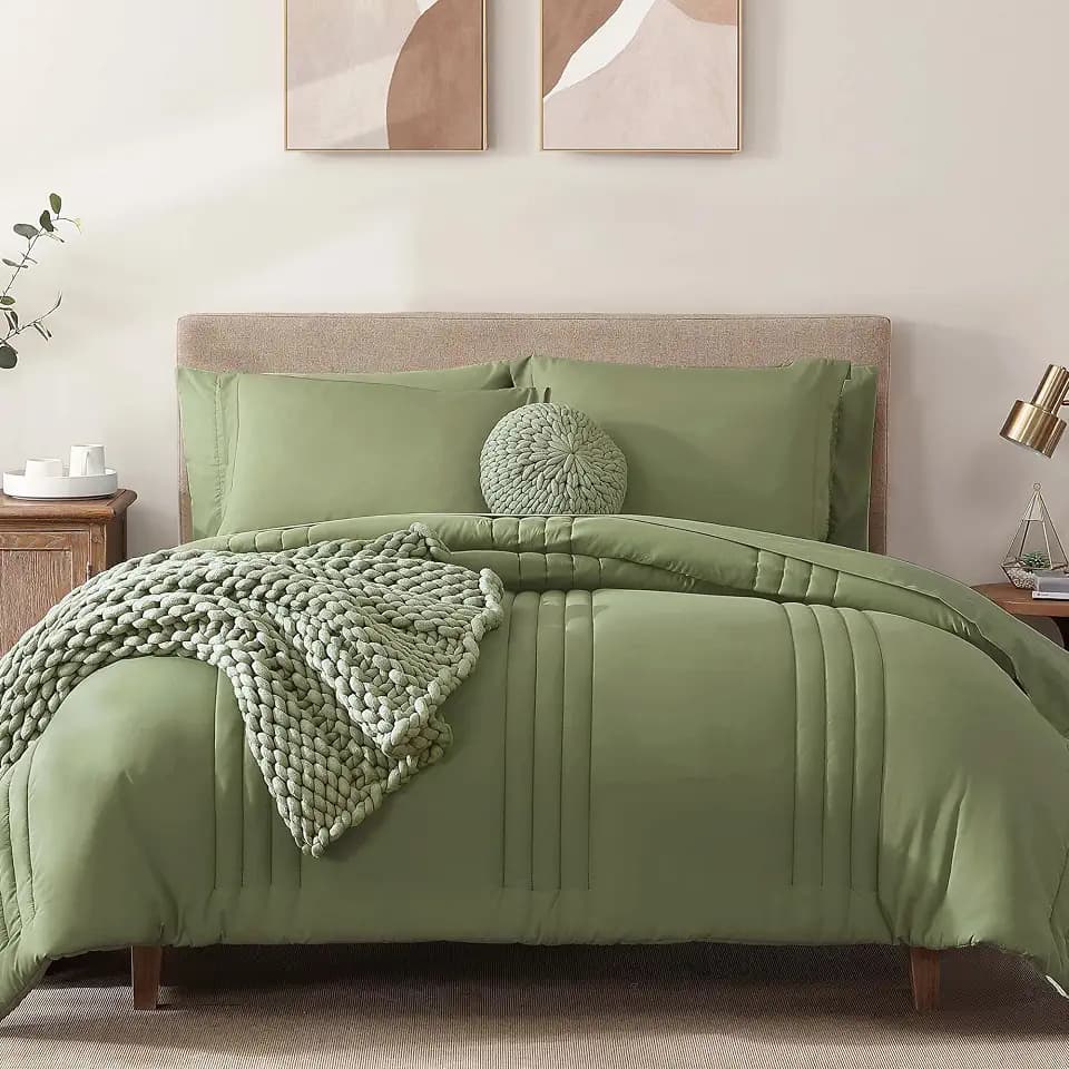 Monbix Queen Comforter Set-7 Pieces Soft Bed in a Bag Queen Bedding Sets