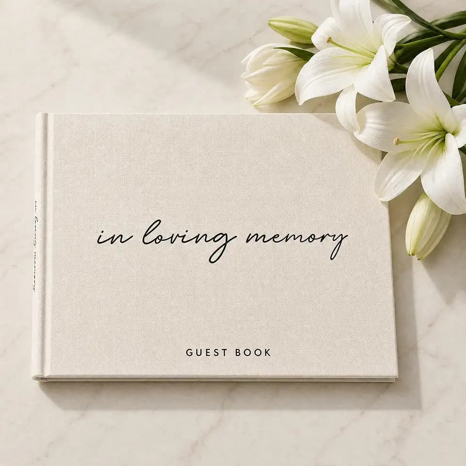 ZICOTO Beautiful Linen Funeral Guest Book for The Celebration of Life