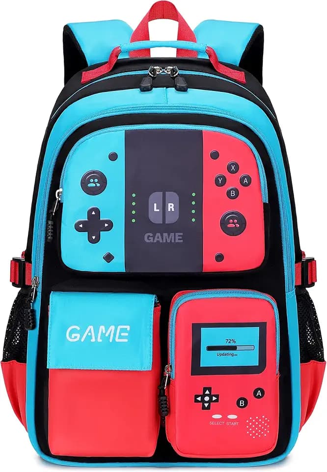Boys Backpack Kids Elementary Bookbag Teen School Bag Game 18in Bag (1Blue)