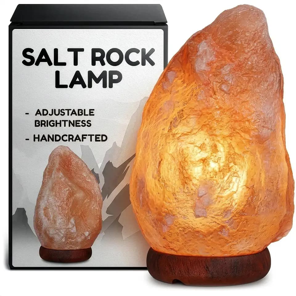 Pink Himalayan Salt Lamp with Dimmer and Wooden Base, 5.5-7 in