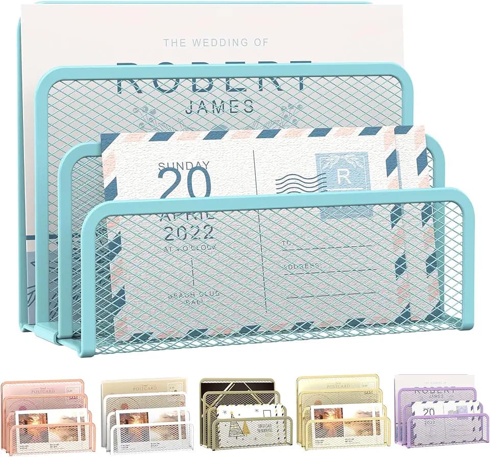 Mail Organizer Countertop for Desk, Mail File Holder with 3-Slot, Blue