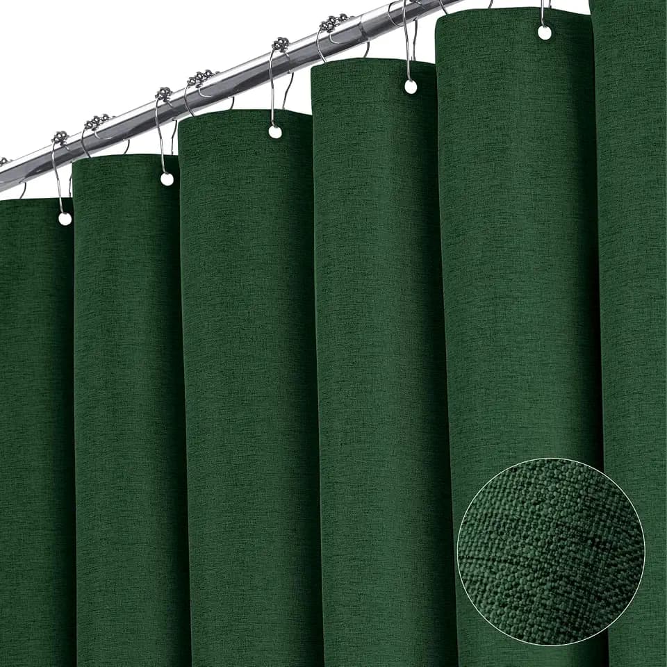 BTTN Emerald Green Linen Textured Waterproof Fabric Shower Curtain, 72x72