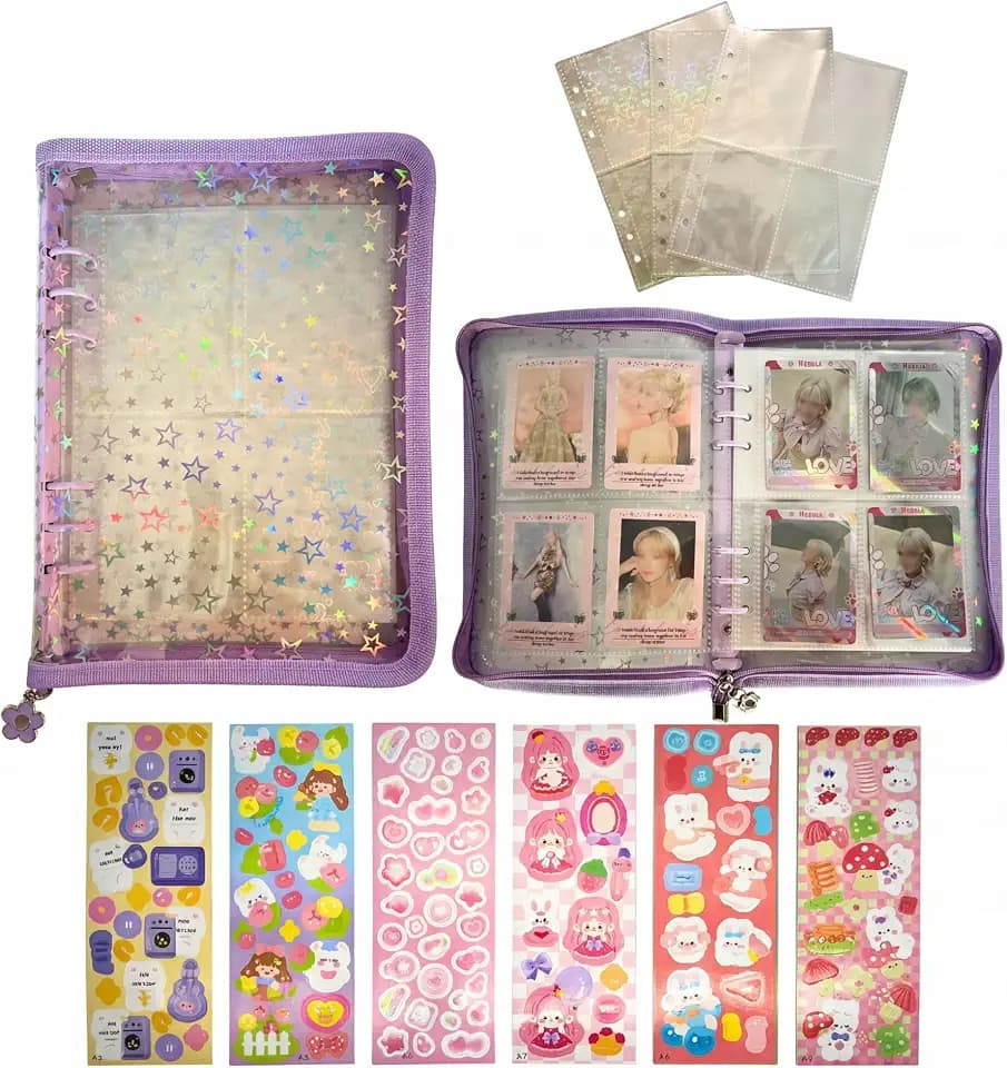 A5 Kpop Photocard Binder Zipper, Star Glitter Cover