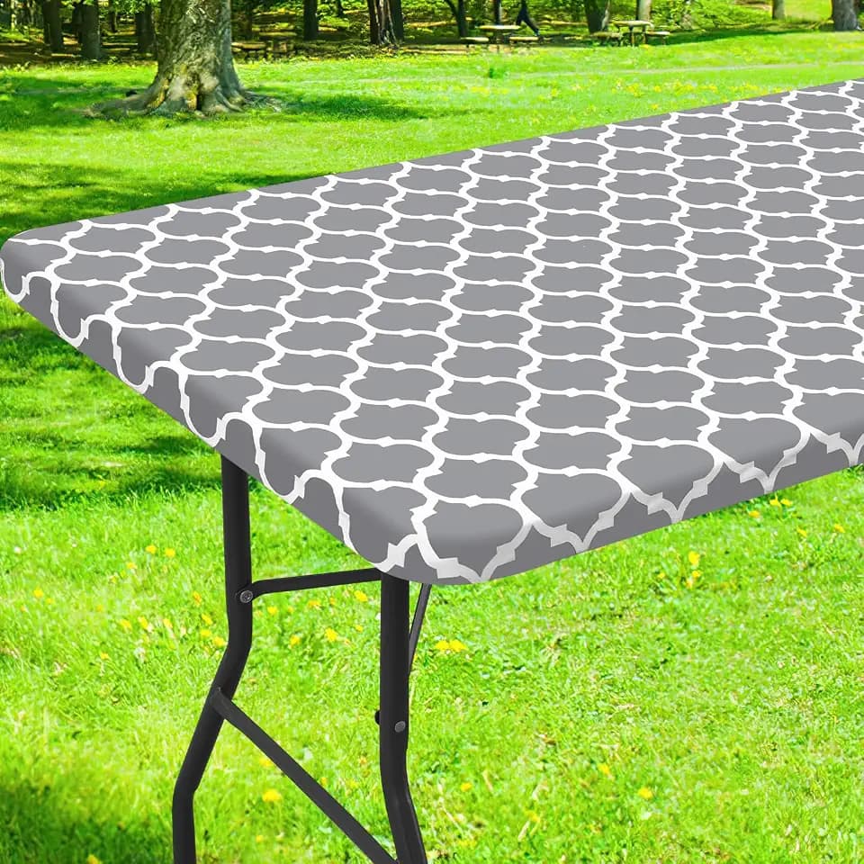 Smiry Picnic Fitted Table Cover, 6 Foot Flannel Backed Vinyl Tablecloth