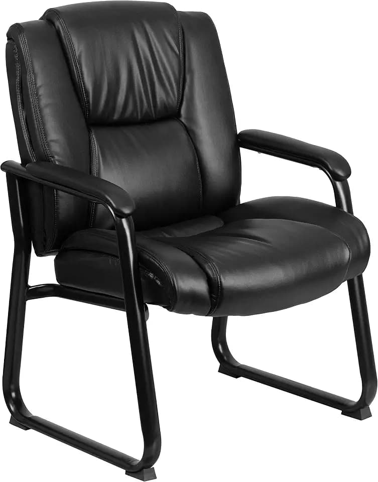 Flash Furniture LeatherSoft Executive Reception Chair with Padded Armrests and Sled Base, Upholstered Side Chair for Living Room or Office, Black