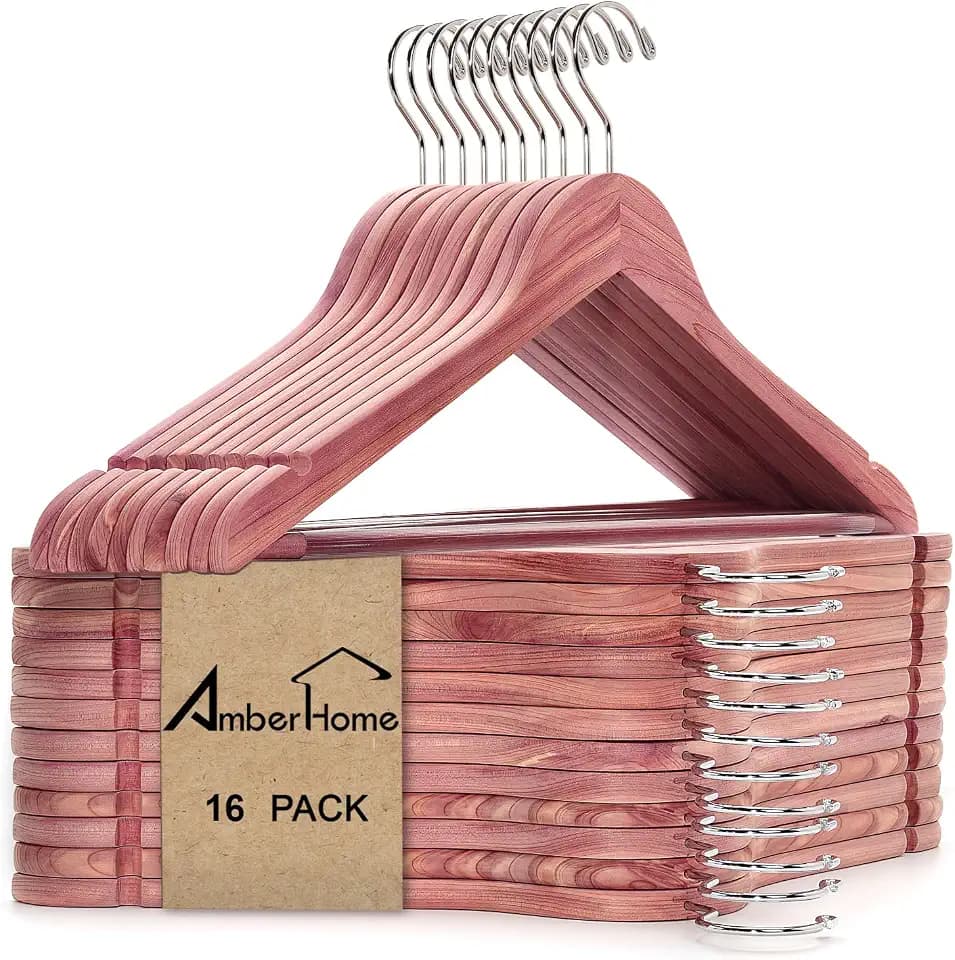 Amber Home 16 Pack Natural Red Cedar Wooden Suit Coat Hangers for Closet