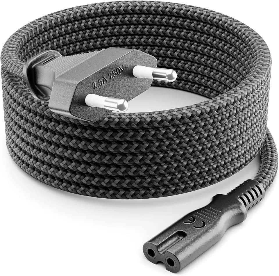 deleyCON 5m Netzkabel Nylon Typ C Euro-Stecker auf C7 2,5A - Grau