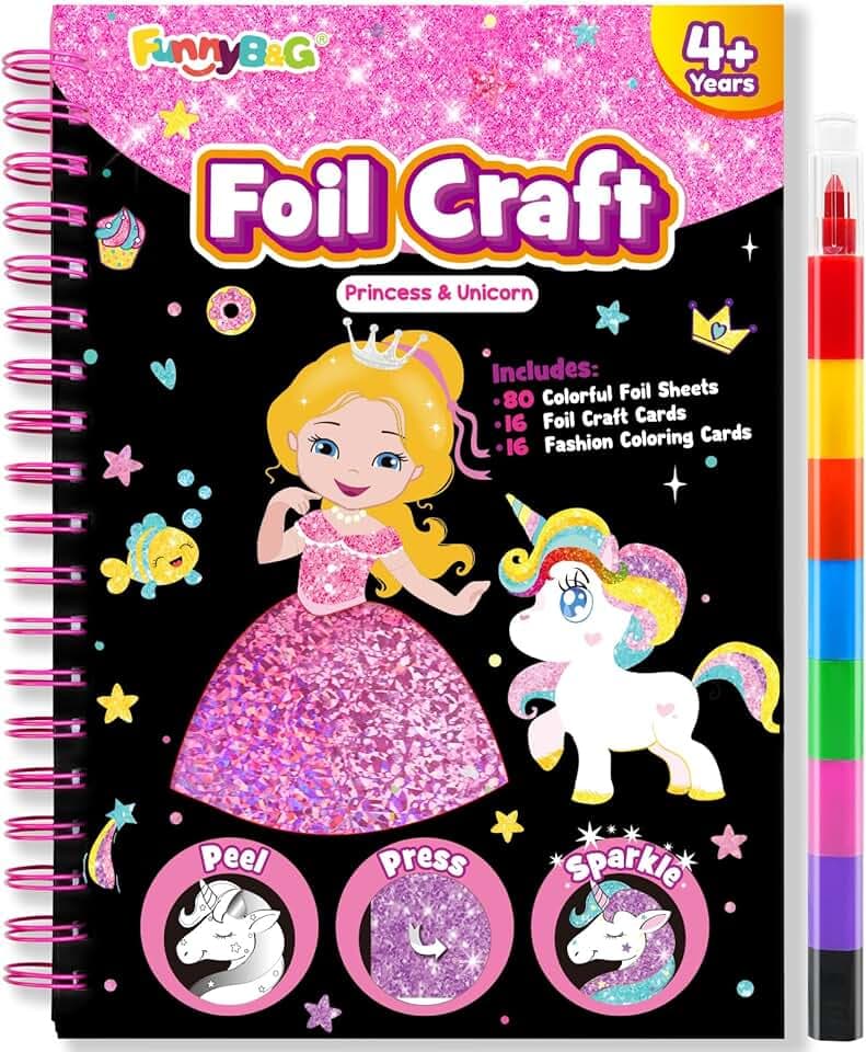 FUNNYB&G Foil Art Craft Kit for Kids, Princess Birthday Gift Toy for Girls