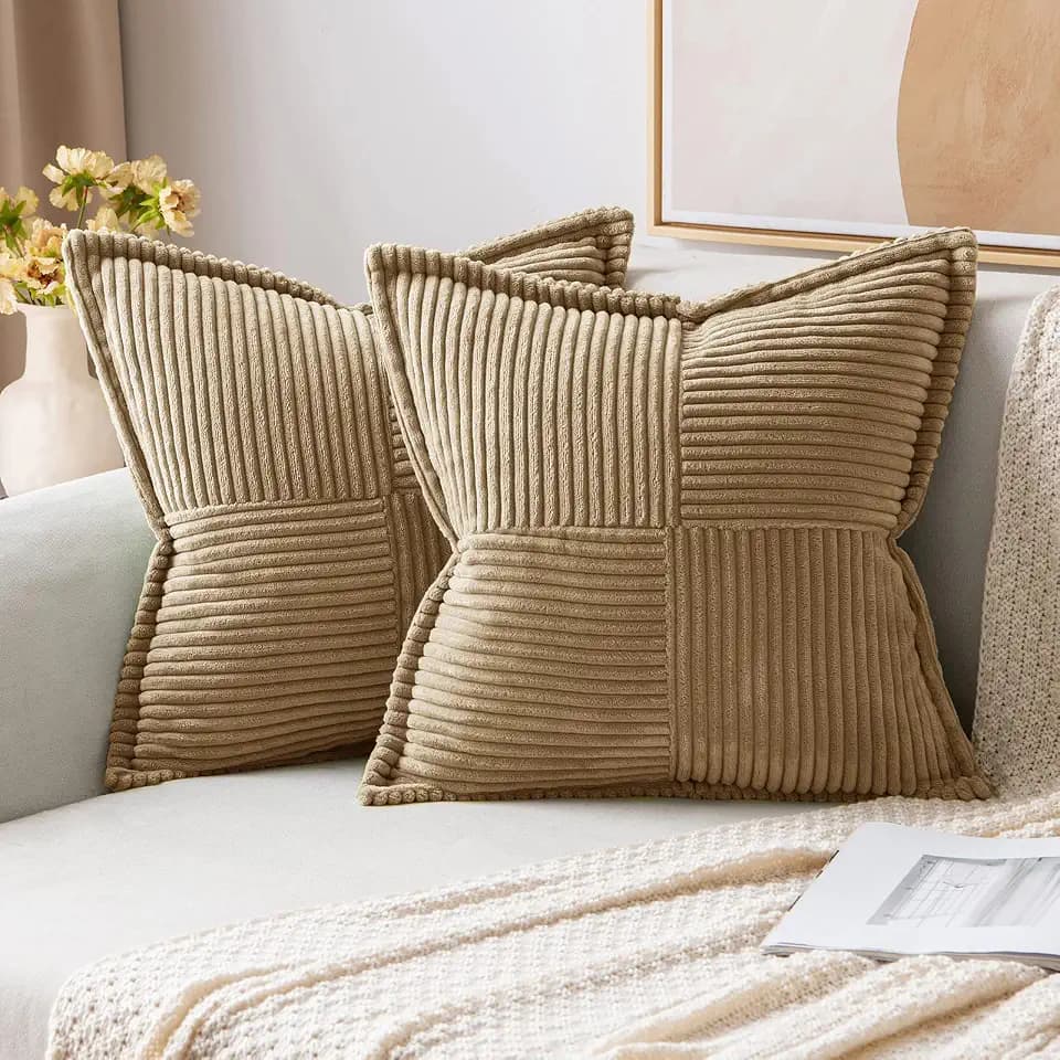 MIULEE Decorative Throw Pillow Covers for Couch 20x20 Inch Khaki 2 Pack