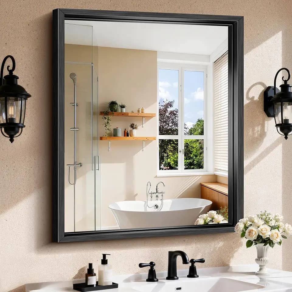 CIRCUMI 30"x36" Brushed Black Bathroom Mirror, Rectangular Vanity Mirror