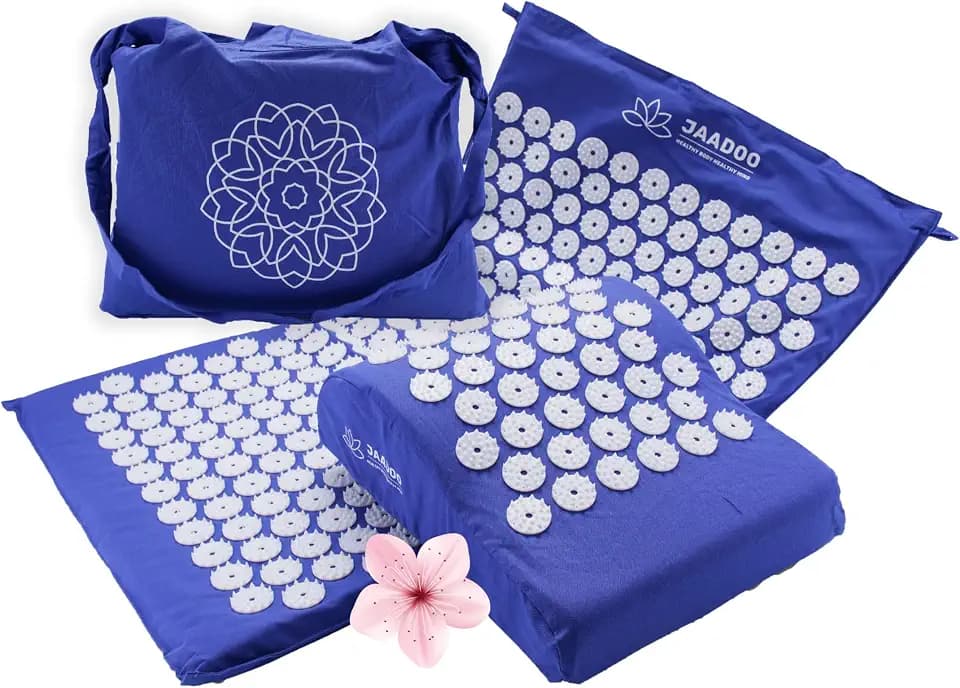 Akupressurmatte mit Kissen und Tasche in Blau