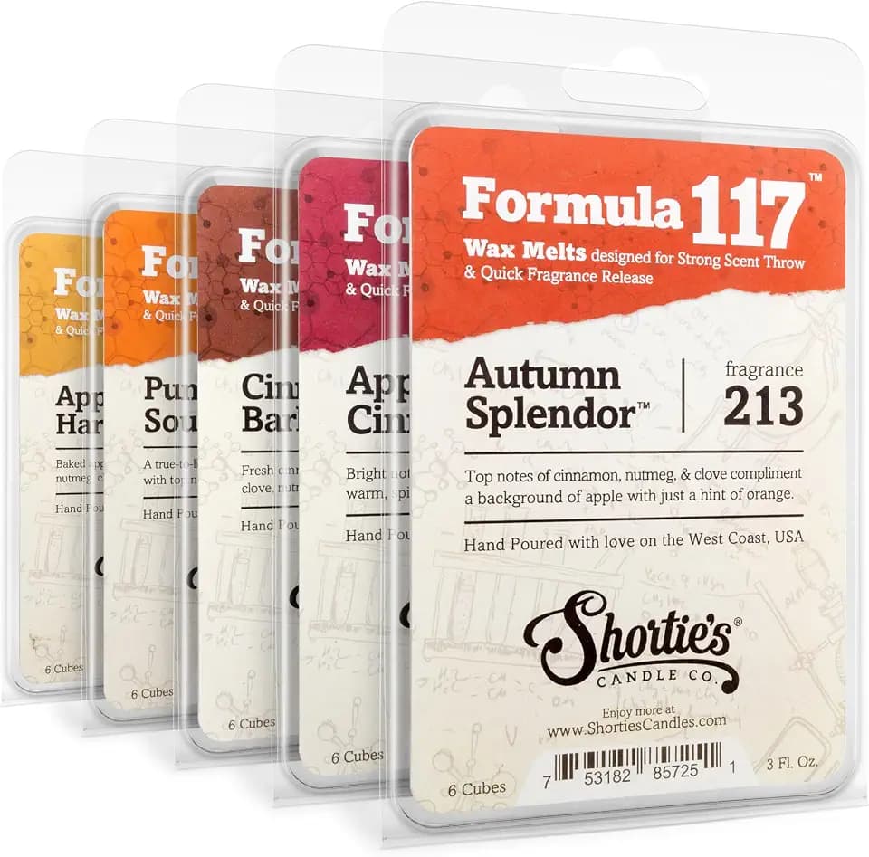 Shortie's Candle Company Fall Spice Premium Wax Melts Variety 5 Pack - 15 Oz., Strong & Long Lasting, Non-Toxic - Made with Essential & Natural Oils - Formula 117