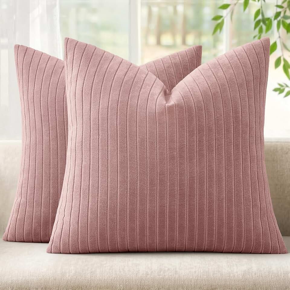 MIULEE Set of 2 Blush Pink Textured Striped Throw Pillow Covers 18x18 Inch