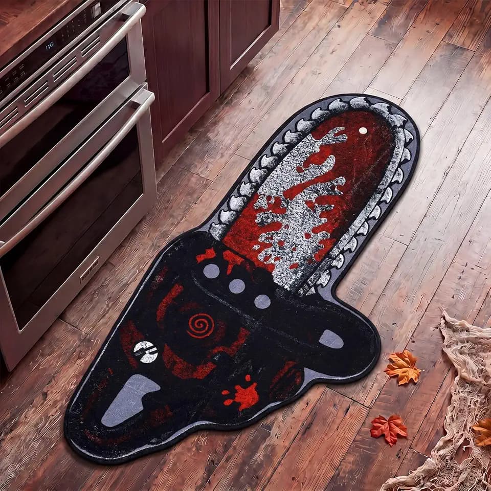 Blood Chainsaw Horror Rug Halloween Bathroom Spooky Decor