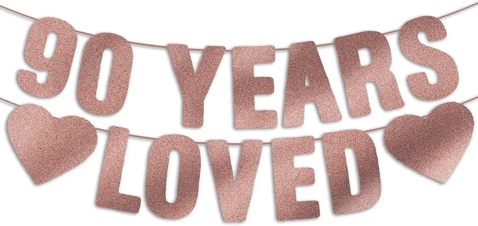 Pre-Strung Rose Gold 90th Birthday Banner, 90th Birthday Party Decorations