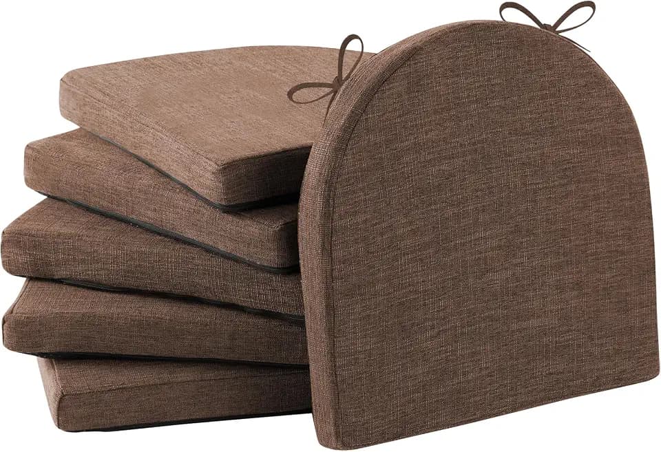 IPYNBAP Chair Cushions for Dining Chairs, Kitchen Chair Cushions, 16'' x 16'' x 2'', Non Slip Indoor Seat Cushions, Chair Pads for Dining Chairs with Ties & Removable Cover, Set of 6, Brown