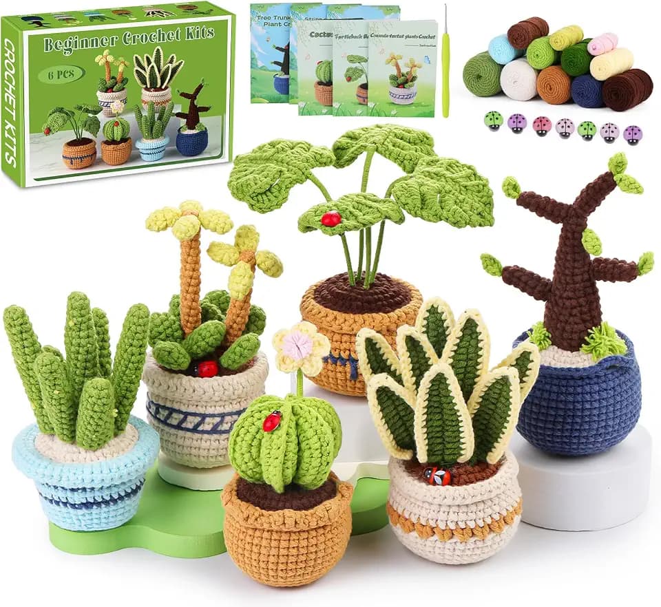 Hssugi Crochet Kit for Beginners, 6PCS Succulents Plants Crochet Kits