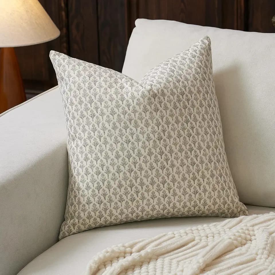 FIOUOVO Floral Pillow Covers 24x24 Pillow Cover Block Print Couch Pillows for Living Room Decorative Neutral Accent Throw Pillow Covers, 1PC, Light Taupe