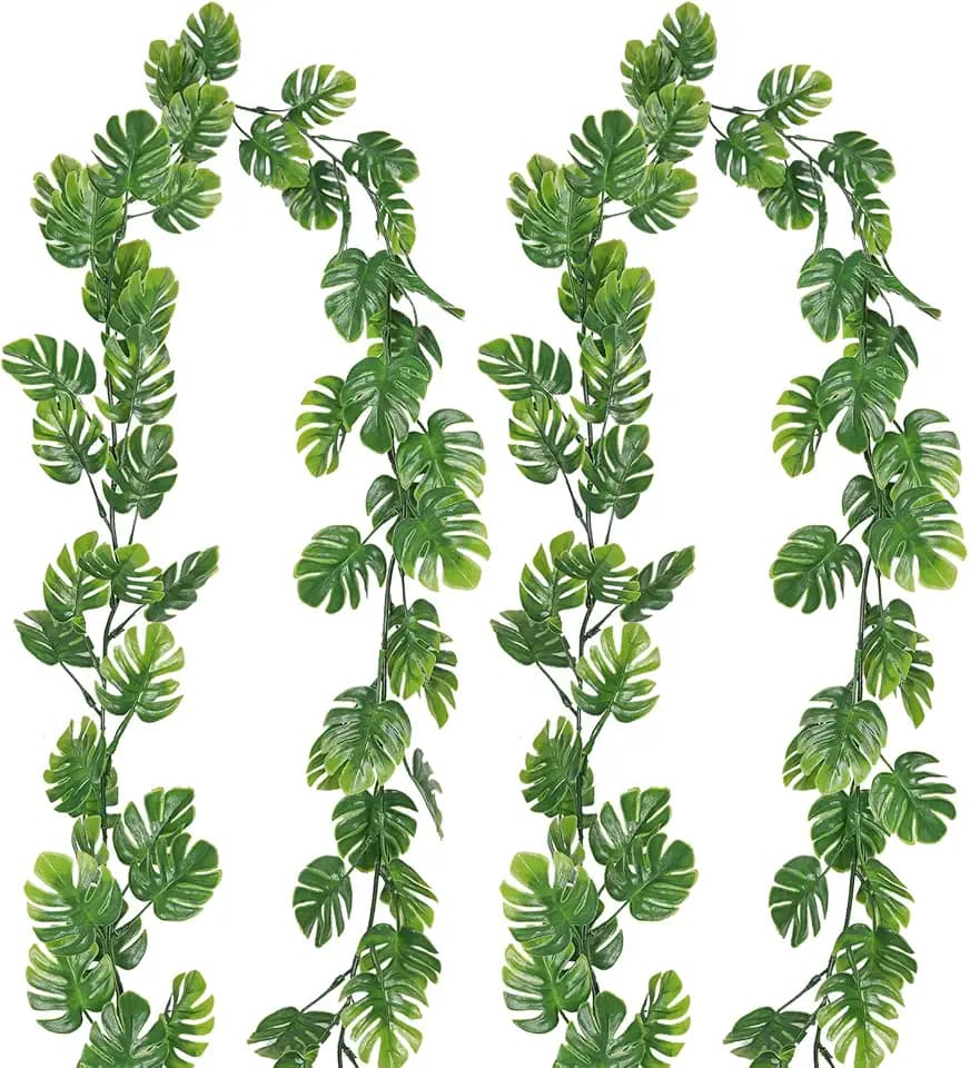 RECUTMS 2Pcs Artificial Monstera Leaves Vine 5.9FT Plastic Ivy UV Resistant