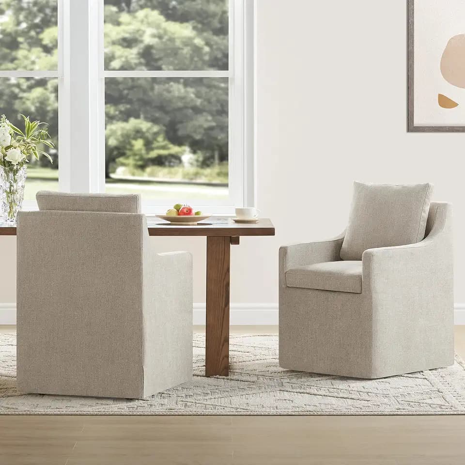 KISLOT Upholstered Dining Chairs Set of 2 with Casters, Sand