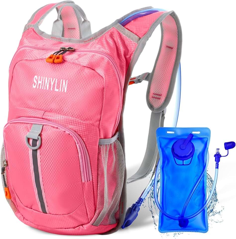 Shinylin Kids Hydration Backpack with 1.5L Water Bladder Hiking Backpack Lightweight for Boys or Girls Children Biking Climbing Running Cycling