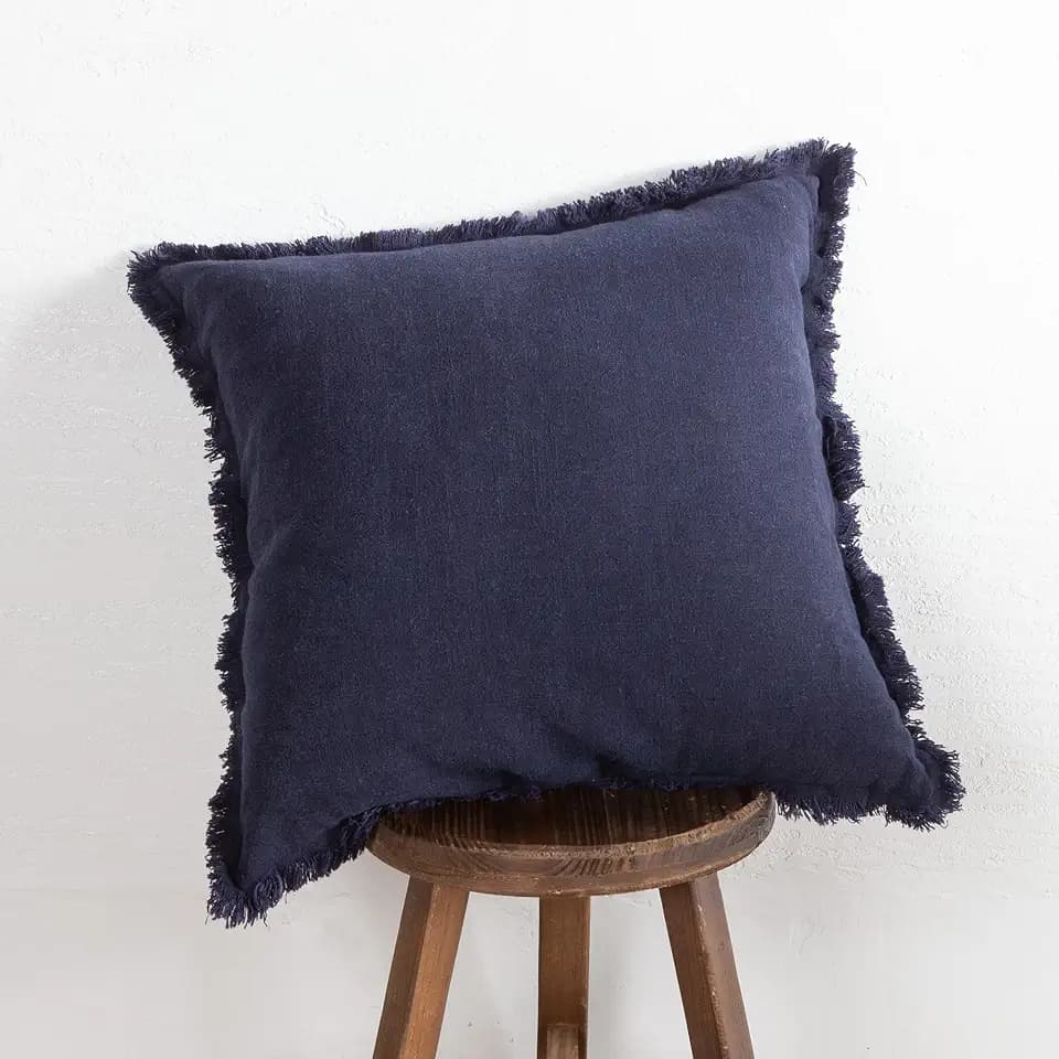 ATLINIA Decor Throw Pillow Cover - 18x18 Inch Linen Pillow Cover Decorative Farmhouse Boho Fringe Cushion Cover for Couch Sofa Bed Outdoor Navy Blue