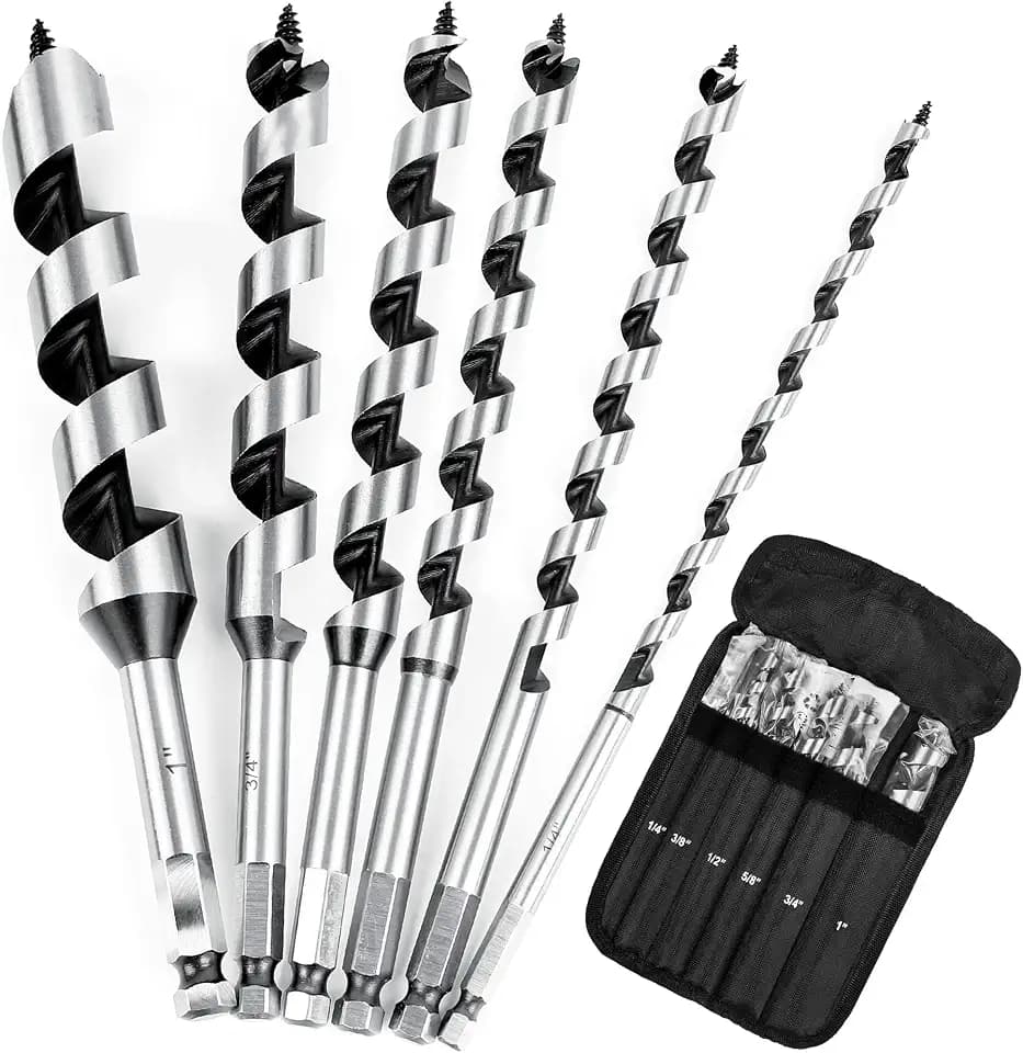 6Pcs 9" Long Auger Drill Bit Set for Wood,1/4",3/8",1/2",5/8",3/4",1" Inch