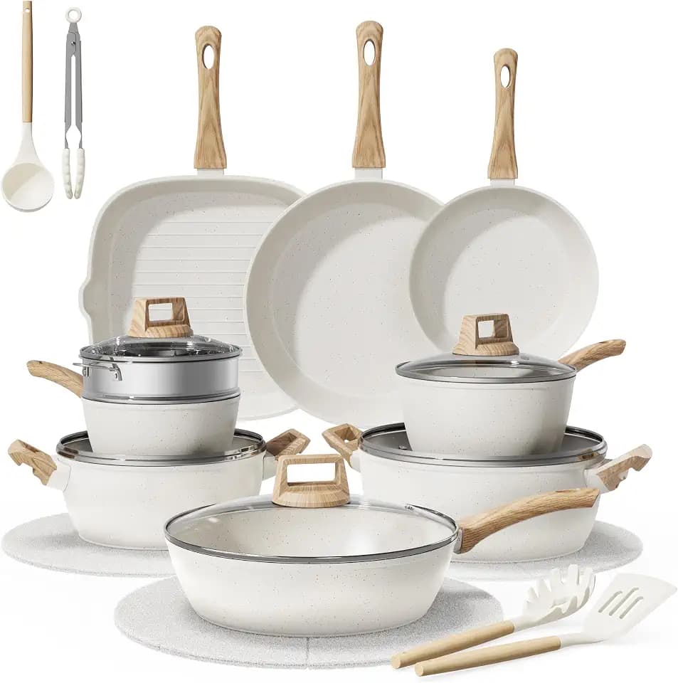 Bazova 24Pcs Pots and Pans Set, Long-Lasting Ceramic Nonstick Cookware Set