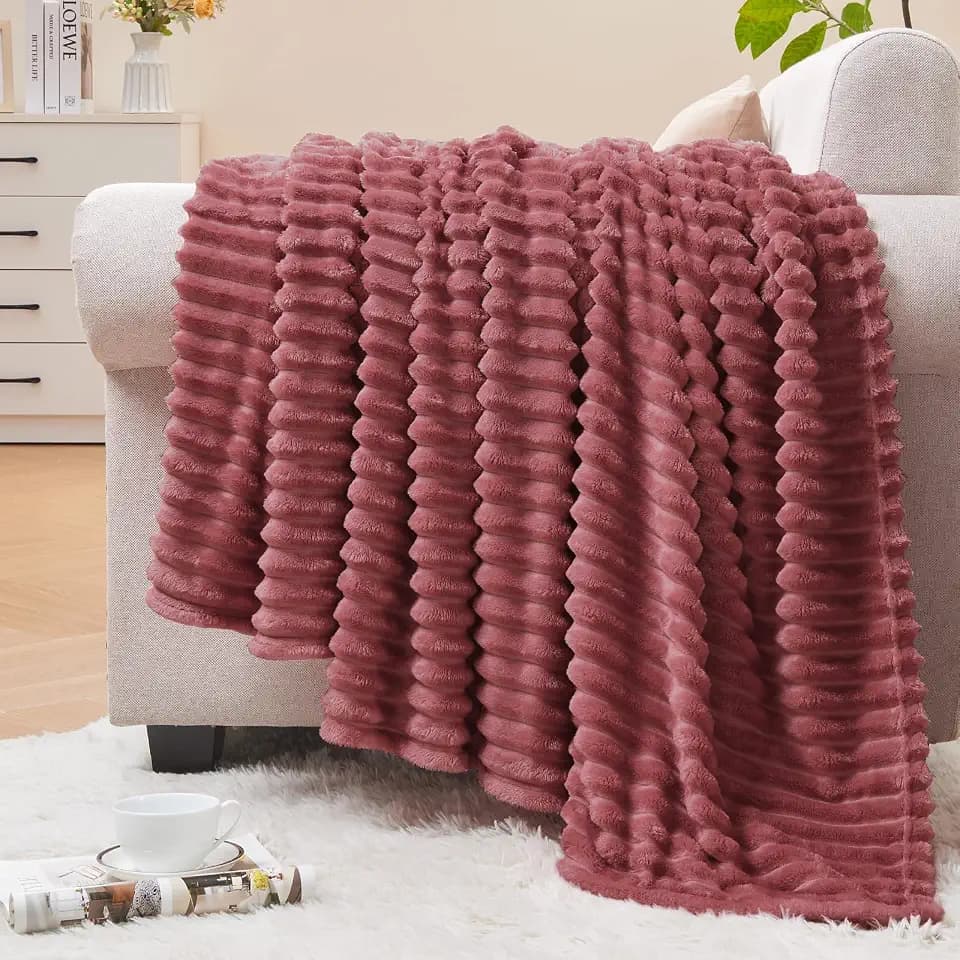 BEDELITE 3D Ribbed Brick Dust Fleece Throw Blanket for Couch, 50x60 Inch