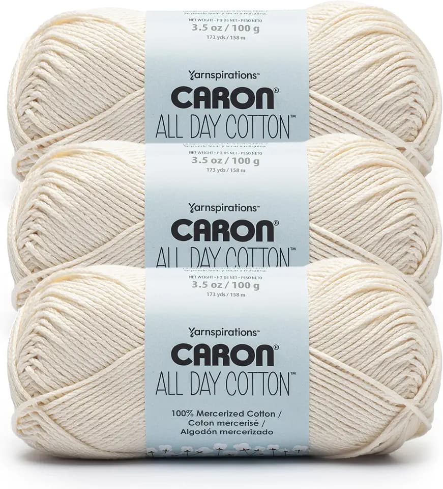 Caron All Day Cotton Yarn for Crocheting, Cream, 3-Pack