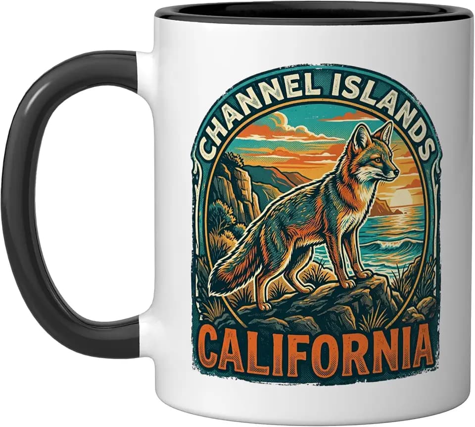 Channel Islands Fox California Vintage Sunset Ceramic Mug, Black/White, 11oz
