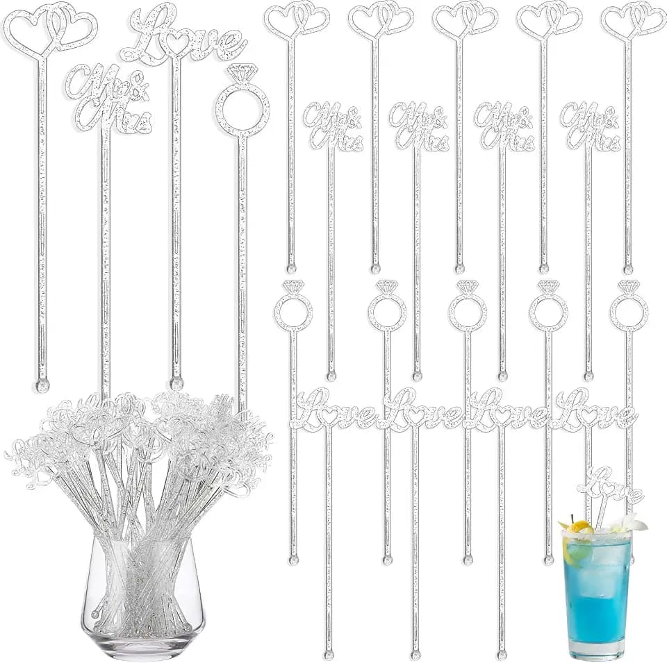 Reallnaive 100 Pcs Wedding Drinks Stirrers Plastic Wedding Cocktail Stirrer