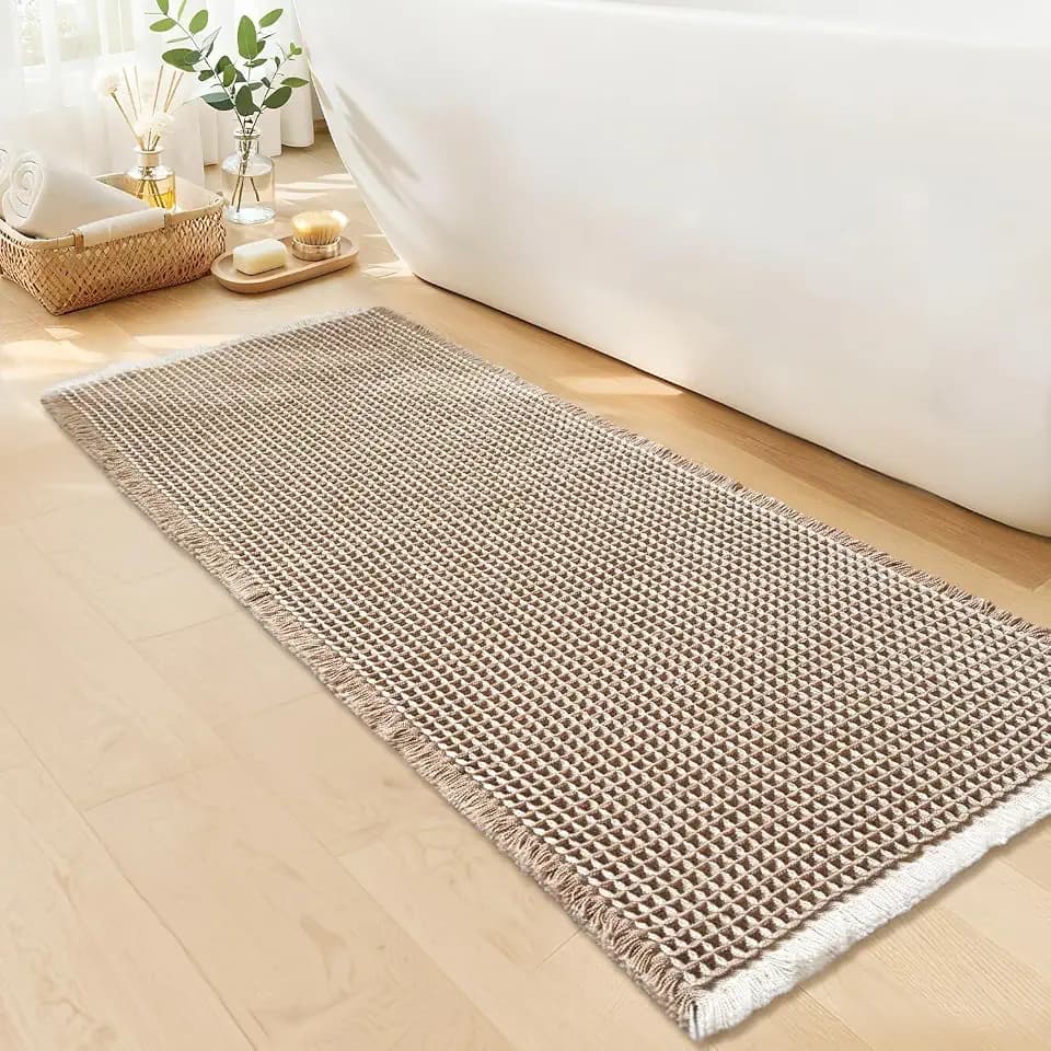 Waffle Bath Mat, Boho Bathroom Rugs Non Slip Washable, 24" x 48"
