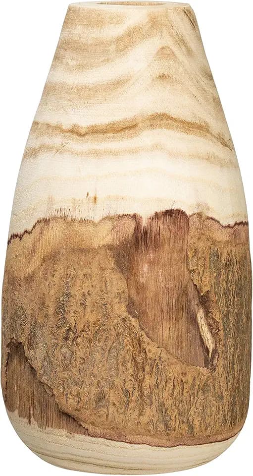 Creative Co-Op 13" H Carved Paulownia Wood Vase with Live Edge (Each one Will Vary)