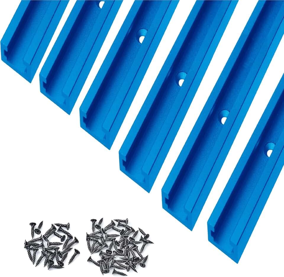 Aluminum 48 Inch T-Track with Wood Screws - 6 PK (Blue)