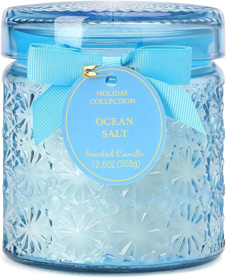 Summer Ocean Scented Candle, Blue Sea Aromatherapy Candles, Coastal Room Decor Scented Candle Gifts for Women, 12.5oz Natural Soy Wax Luxury Large Decorative Candles in Glass