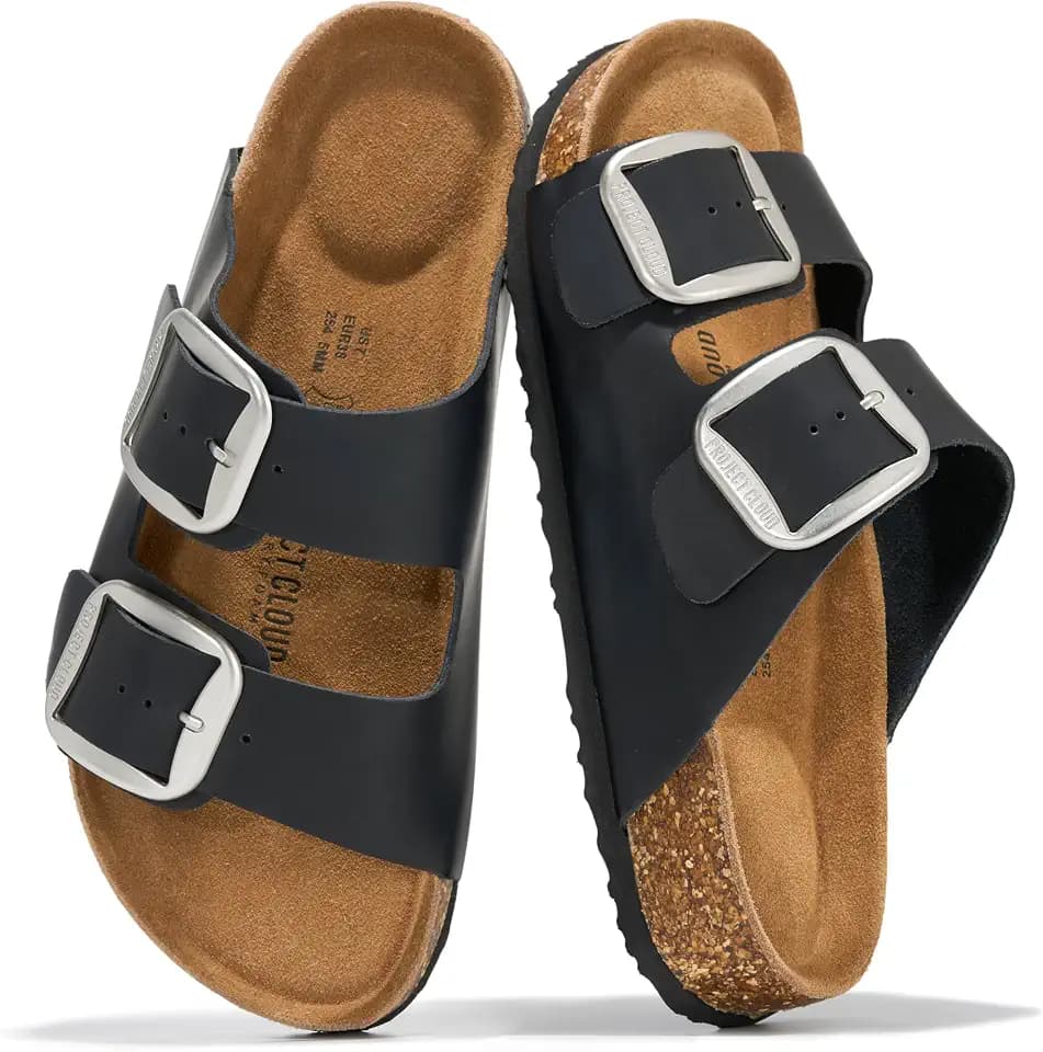 100% Genuine Leather Cork Footbed Sandals Women Slides Sandals for Women