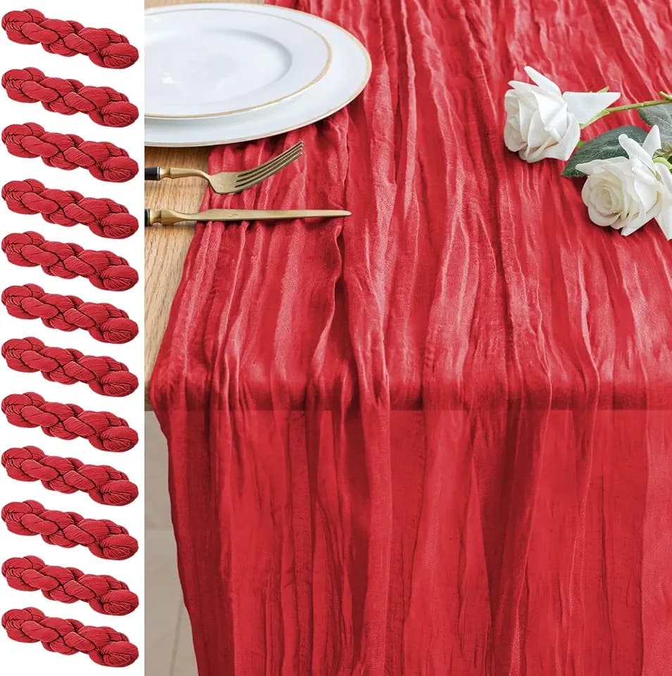 Cheesecloth Table Runner 10FT 12Pcs Red Boho Gauze Sheer Runners