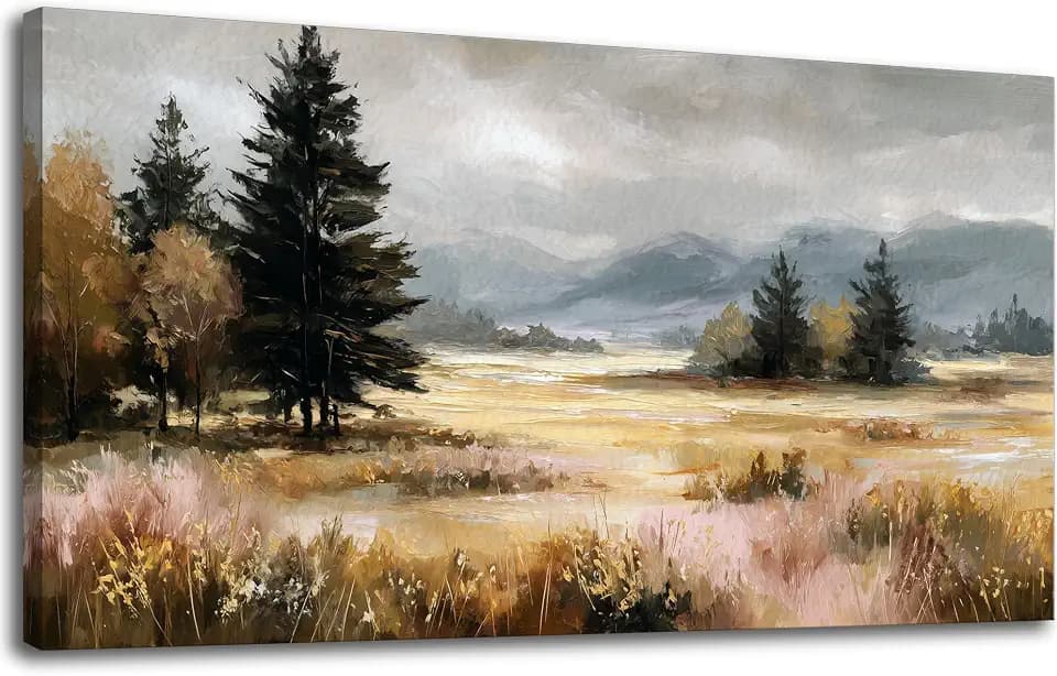 KZKU Autumn Landscape Canvas Wall Art Nature Scenery Painting Print 20X40in